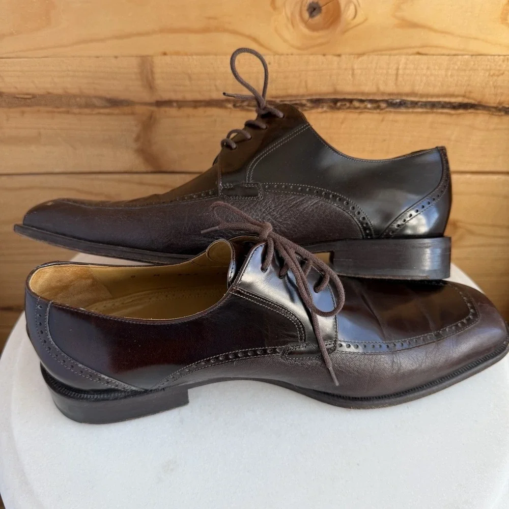 Mezlan Dress Shoes 9M Dark Brown Leather‎ Oxford Apron Square Toe Derby *Scuffs*